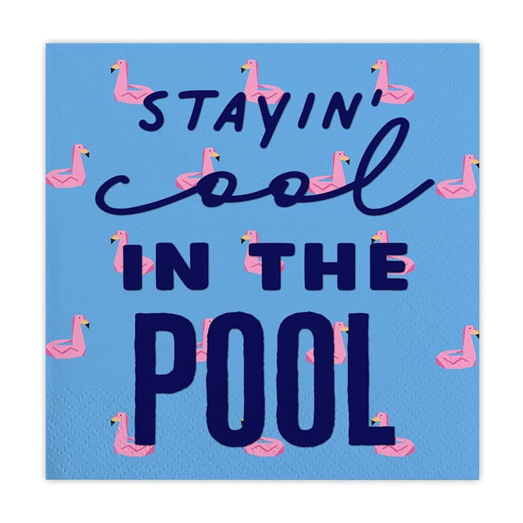Stay Cool in the Pool Cocktail Napkins, Set of 20 Blue and Pink Napkins with Pool Float Design, Fun Napkins for a Pool Party! - Cohasset Party Supply