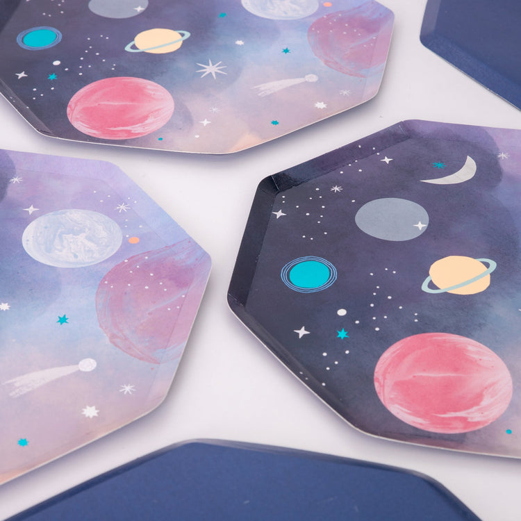 Outer Space Large Paper Plates, Set of 8 Space 10.5" x 10.5" Party Plates by Meri Meri, Great for a Space-Themed Birthday Party! - Cohasset Party Supply