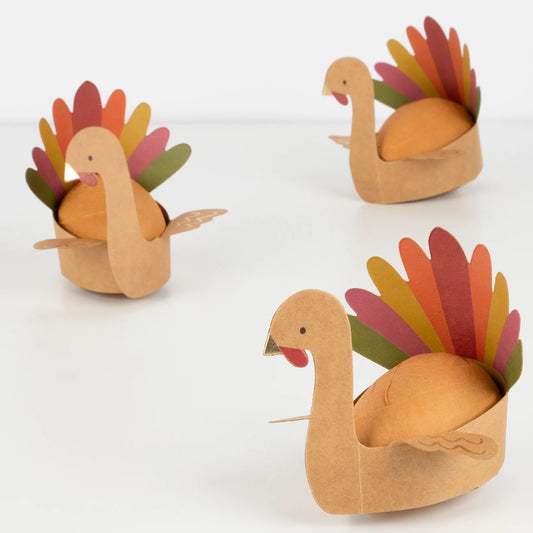 Turkey Surprise Balls, Set of 3 Meri Meri Wrapped Thanksgiving Surprise Ball with Prizes - Cohasset Party Supply