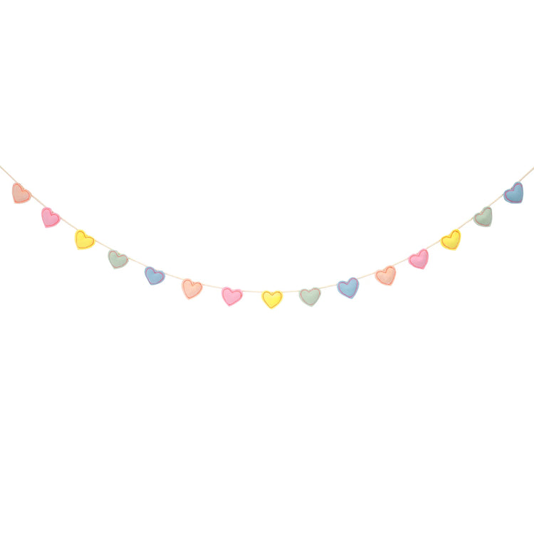 Felt Heart Garland, 15 Padded Felt Hearts in 5 Pastel Shades by Meri Meri, 6 Feet Long (with 10 Feet of Cord) - Cohasset Party Supply
