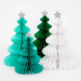 Green Forest Honeycomb Decorations, Set of 10 Meri Meri Honeycomb Christmas Trees in Various Sizes and Shades of Green - Cohasset Party Supply