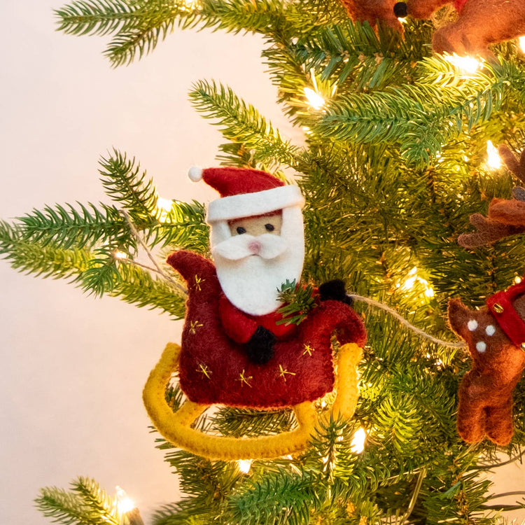 Santa with Sleigh and 8 Reindeer Felt Garland, Adorable 54"  Christmas Garland From the Winding Road