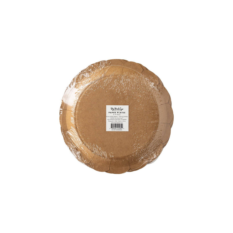 Harvest Scallop Kraft Plate, Set of 8 Rustic Thanksgiving Plates from My Mind's Eye with "Thankful" Gold Foil Text and Scalloped Edge, 9 Inch Diameter