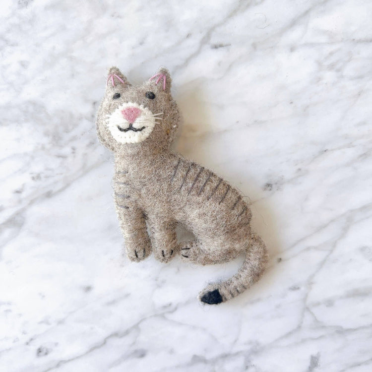 Deer Harbour Design - Felt Stitched Cat Ornament: Brown Tabby
