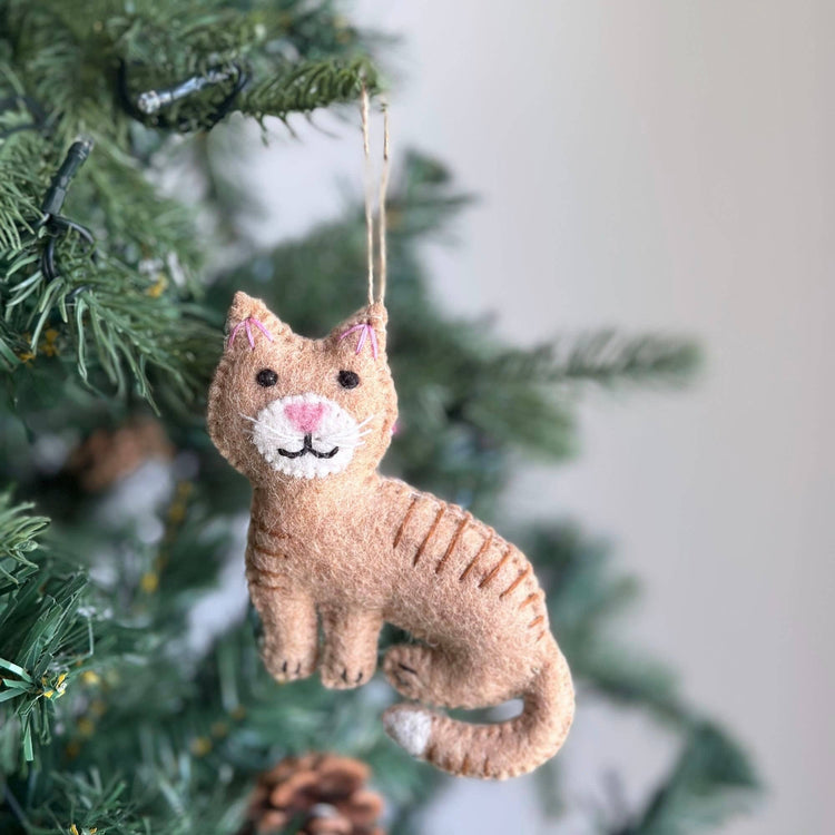 Deer Harbour Design - Felt Stitched Cat Ornament: Brown Tabby