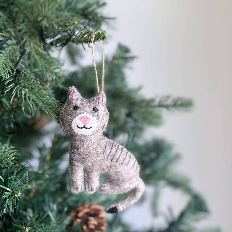 Deer Harbour Design - Felt Stitched Cat Ornament: Brown Tabby