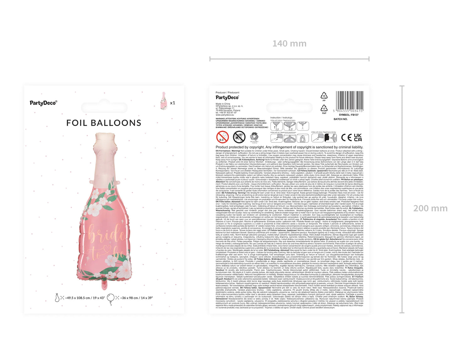 PartyDeco - Foil Balloon - Bottle Bride to Be, 49.5x108.5 cm