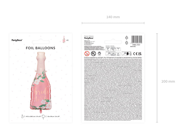 PartyDeco - Foil Balloon - Bottle Bride to Be, 49.5x108.5 cm