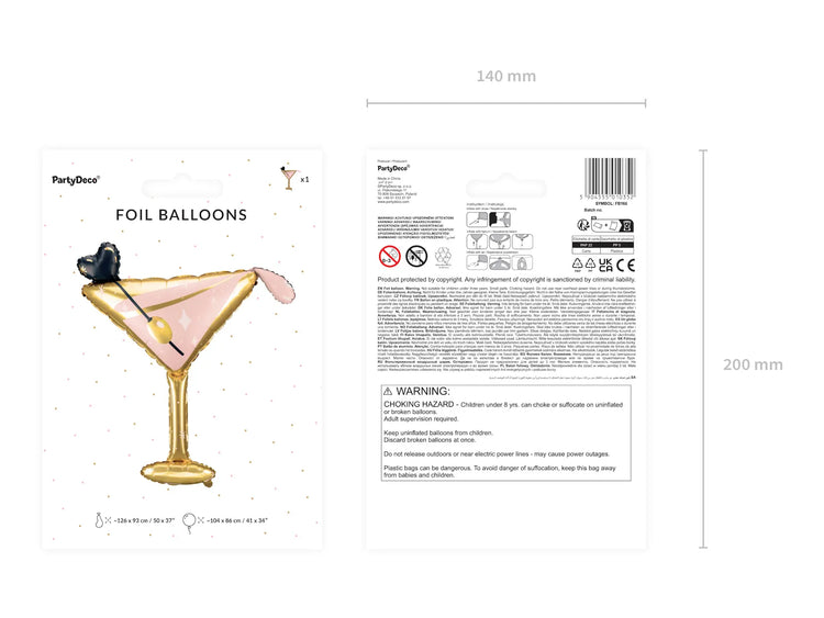 PartyDeco - Foil Balloon - Cocktail Glass, 126x93 cm