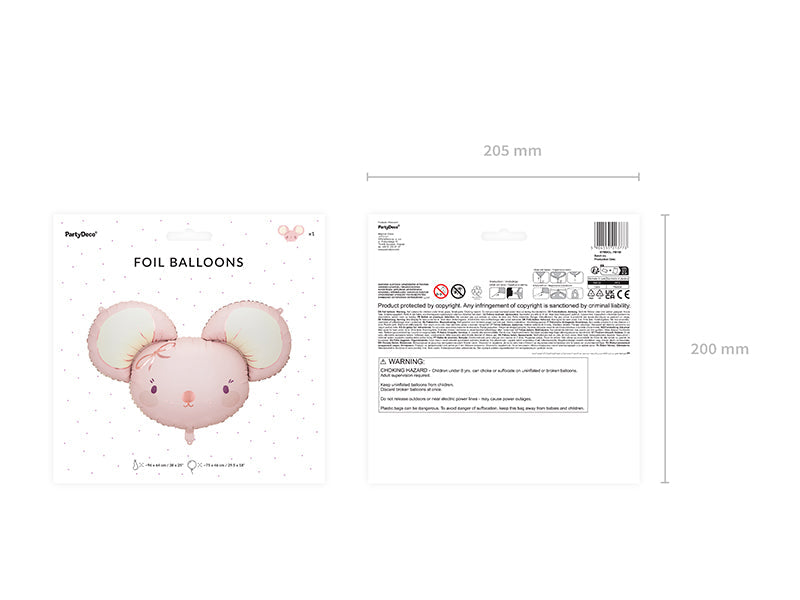 PartyDeco - Foil Balloon - Mouse, 96x64 cm, Light Pink