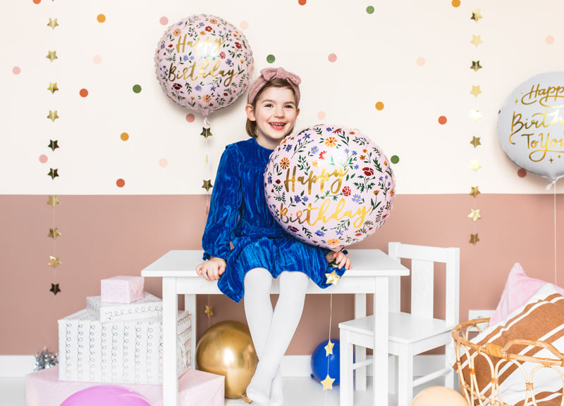 PartyDeco - Foil Balloon - Happy Birthday, 45 cm, Light Pink