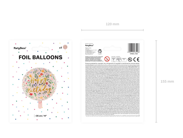 PartyDeco - Foil Balloon - Happy Birthday, 45 cm, Light Pink