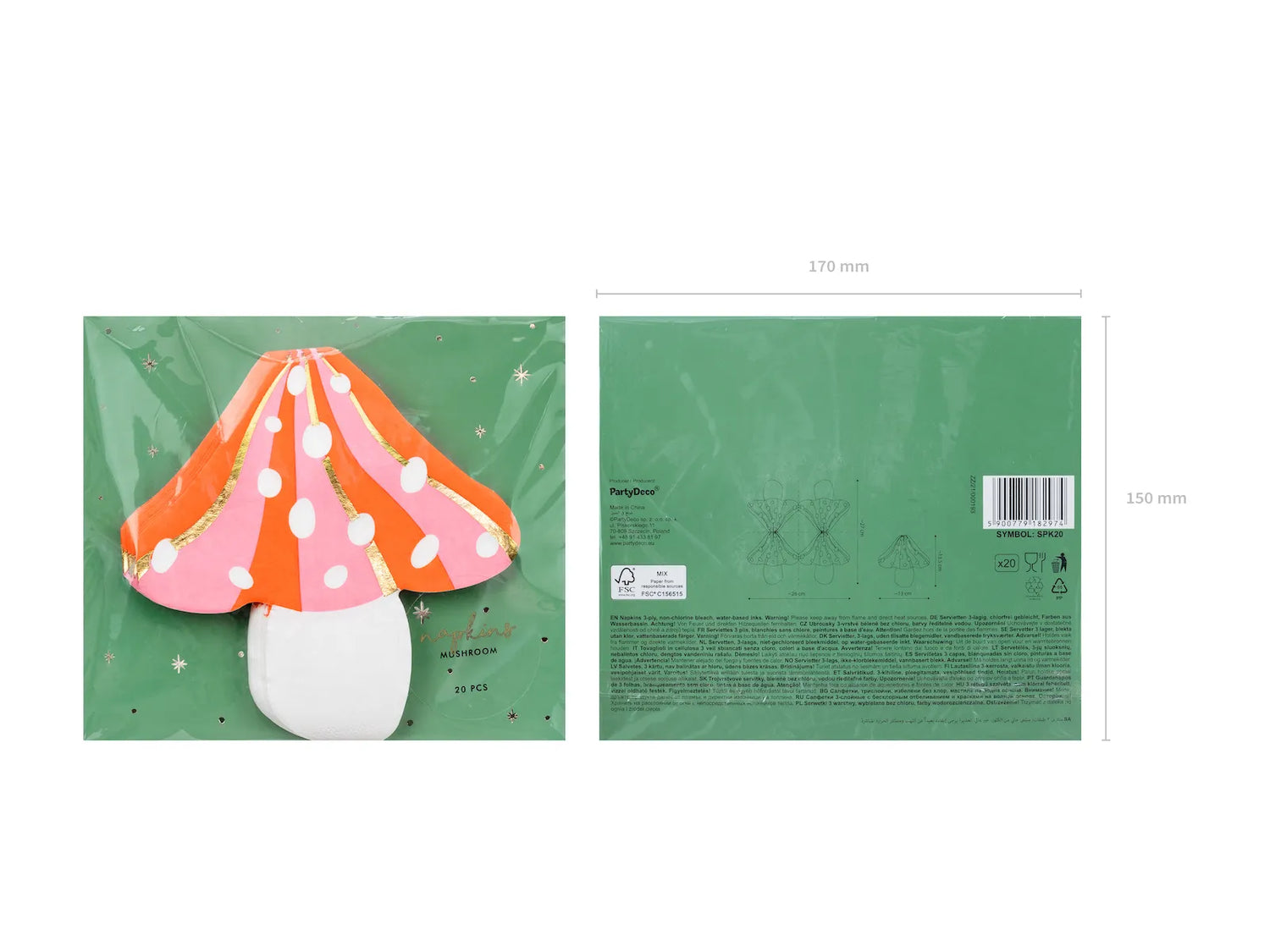 PartyDeco - Paper Napkins - Mushroom, Pack of 20