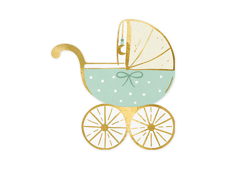 PartyDeco - Paper Napkins - Baby Stroller Tiffany Blue, Pack of 20