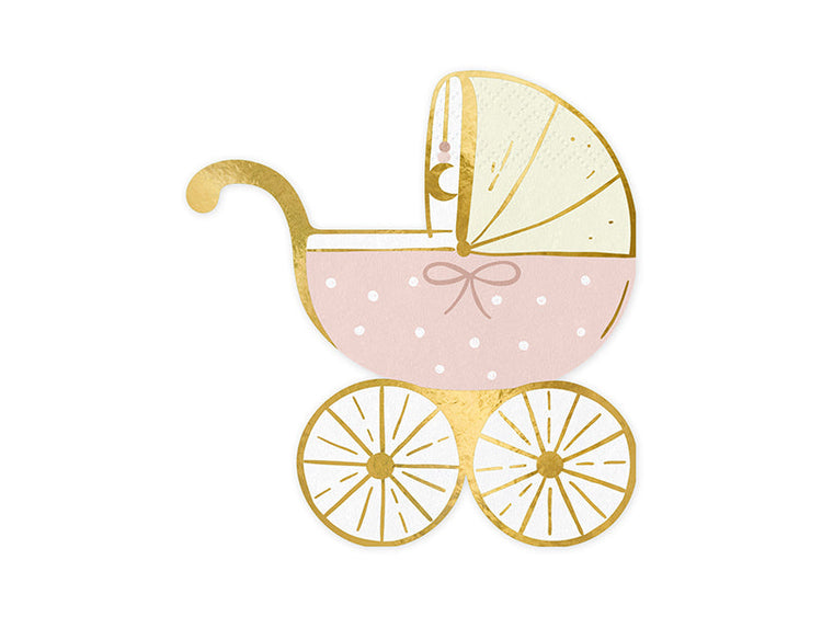 PartyDeco - Paper Napkins - Baby Stroller Light Pink, Pack of 20