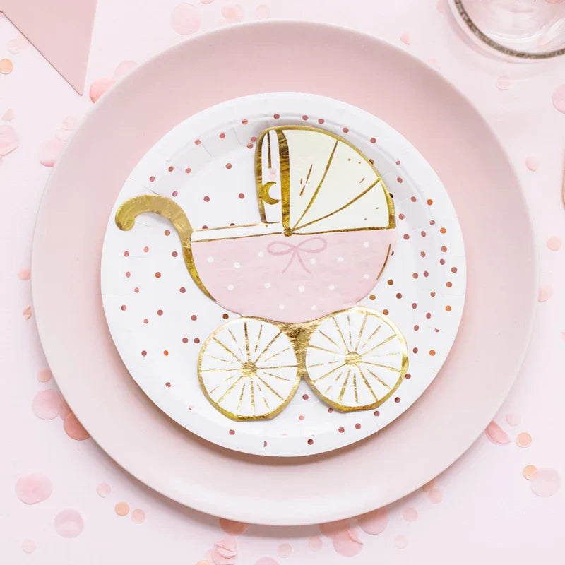 PartyDeco - Paper Napkins - Baby Stroller Light Pink, Pack of 20