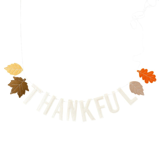 Thankful Felt Garland, 3 Foot Long Thanksgiving Garland Includes Puffy Felt Letters and 4 Felt Leaves,