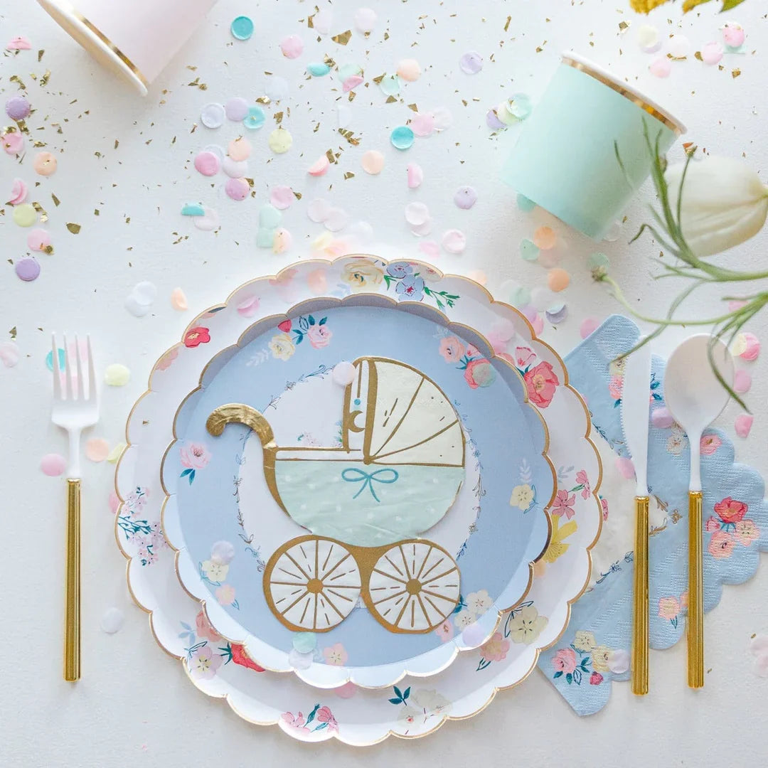 PartyDeco - Paper Napkins - Baby Stroller Tiffany Blue, Pack of 20