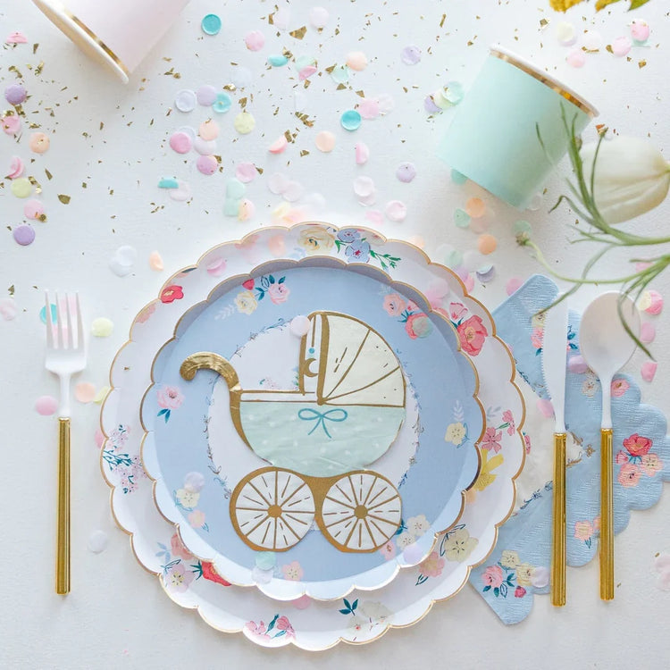 PartyDeco - Paper Napkins - Baby Stroller Tiffany Blue, Pack of 20