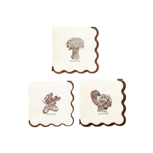 Harvest Icon Paper Cocktail Napkin Set, Thanksgiving Cocktail Napkin