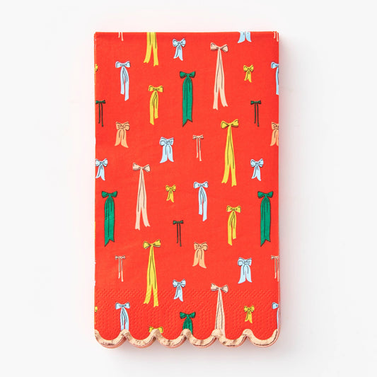 Bold Christmas Guest Napkins with Beautiful Bow Design