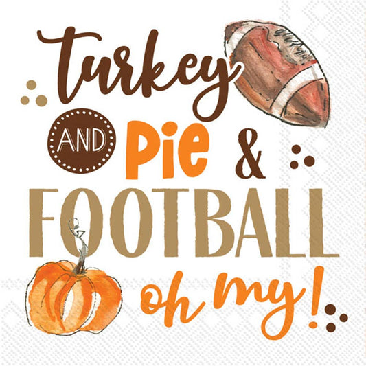Turkey Pie Football Paper Cocktail Napkins, Pack of 20, Thanksgiving Napkins