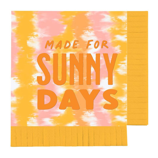 Sunny Days Fringed Paper Napkins, Set of 20 Pink and Orange Sun-Themed Party Napkins - Cohasset Party Supply