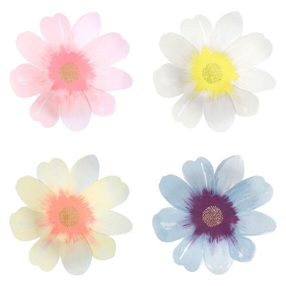 Large Flower Plates, Set of 8 Flower Garden Large Paper Plates in 4 Pastel Shades by Meri Meri - Cohasset Party Supply