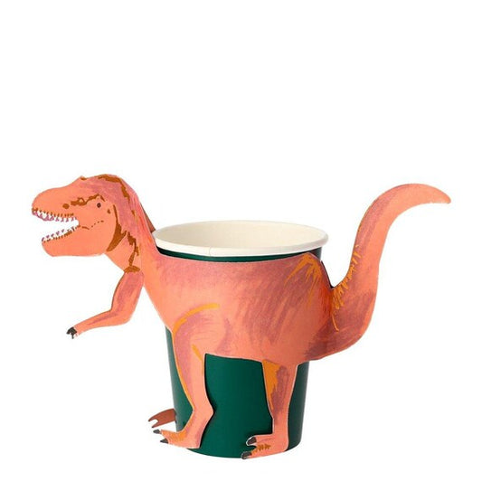 T-Rex Party Cups, Set of 8 Hot or Cold Paper Cups and 8 T-Rex Sleeves, Perfect for a Dinosaur-Themed Party! - Cohasset Party Supply