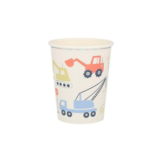 Construction Truck Party Cups , Set of 8 Meri Meri Construction Paper Cups, Great for a construction truck themed birthday party - Cohasset Party Supply