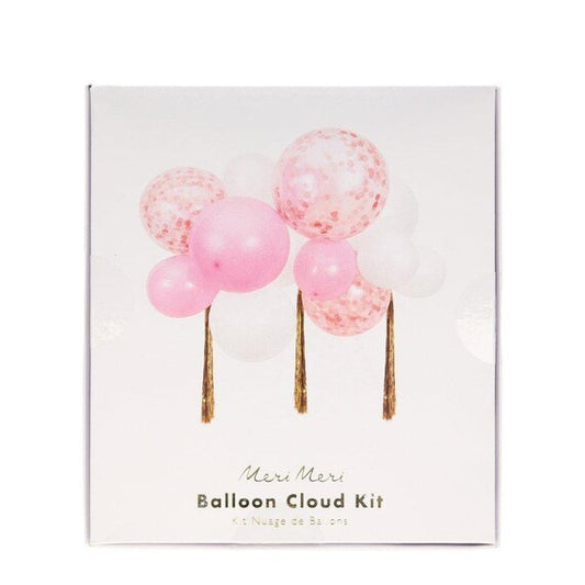 Pink Balloon Cloud Kit, 3 Foot Balloon Kit contains 3 Confetti-Filled Balloons, 11 Pink and White Balloons, and 3 Gold Tassels by Meri Meri - Cohasset Party Supply