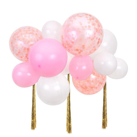 Pink Balloon Cloud Kit, 3 Foot Balloon Kit contains 3 Confetti-Filled Balloons, 11 Pink and White Balloons, and 3 Gold Tassels by Meri Meri - Cohasset Party Supply