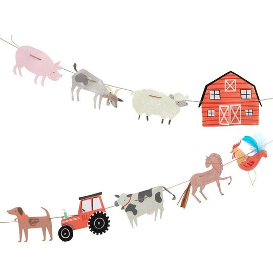 Farm Animal Garland, Perfect Decor for a Farm Birthday Party, On the Farm Large Garland by Meri Meri - Cohasset Party Supply