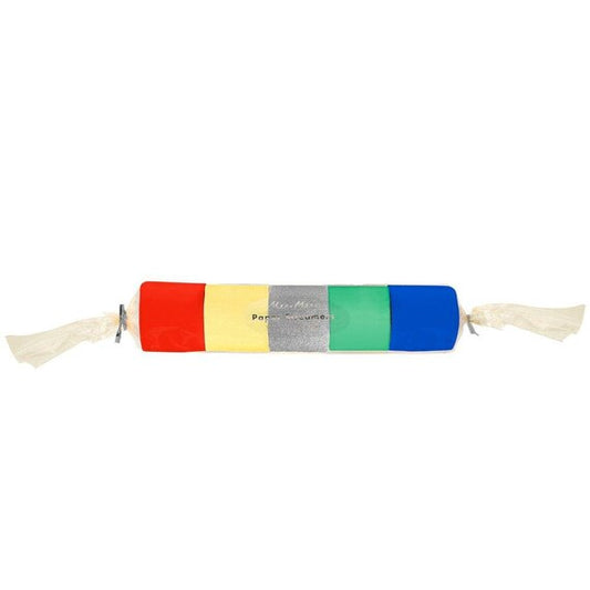 Birthday Crepe Paper Streamers, Set of 5 Rolls of Red, Yellow, Silver, Green and Blue streamers, Great for a Rainbow Themed Birthday! - Cohasset Party Supply