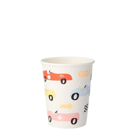 Race Car Party Cups, Set of 8 Race Car Paper Cups by Meri Meri, Great for a Car-Themed Birthday Party - Cohasset Party Supply