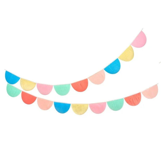 Rainbow Tissue Paper Scallop Garland, Set of 2 Rainbow Scallop Pennants by Meri Meri, 13 Feet Total - Cohasset Party Supply