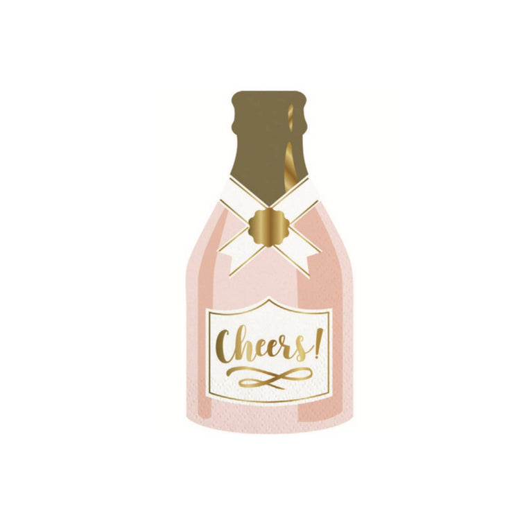 Champagne Bottle Napkins, Set of 20 Light Pink Die-Cut Champagne Bottle Napkins With Gold Foil Details, Perfect for any celebration!