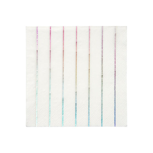 Silver Holographic Striped Small Napkins, Set of 16 Silver Holographic Stripe Small Napkins