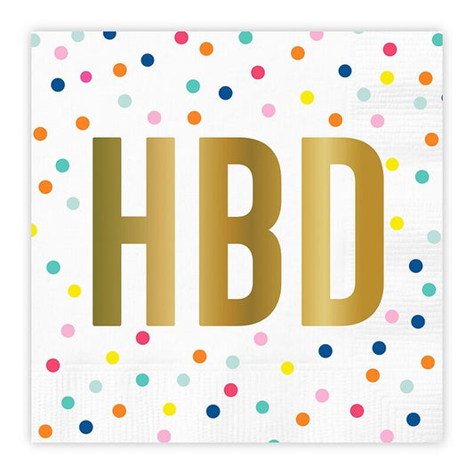HBD Cocktail Napkins with Gold Foil, Set of 20 Polka Dot Happy Birthday Birthday Napkins