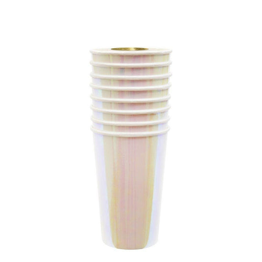 Tall Iridescent Pink Party Cups, Set of 8 Meri Meri Beautiful Basics Iridescent Highball Paper Cups, Holds 14 Ounces