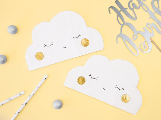Cloud Shaped Napkins, Set of 20 Cloud Napkins with a Sleeping Smiley Face, Perfect Touch for a Baby Shower or Spring Birthday