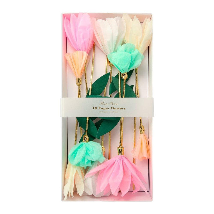 Flower Garden Decorative Sticks, Stunning Floral Cake Topper Made of 10 Paper Flowers