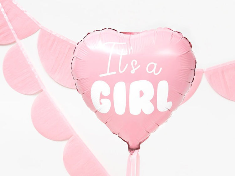 It's A Girl Balloon,  Pink Heart Baby Girl Mylar Balloon, Can Be Inflated With or Without Helium