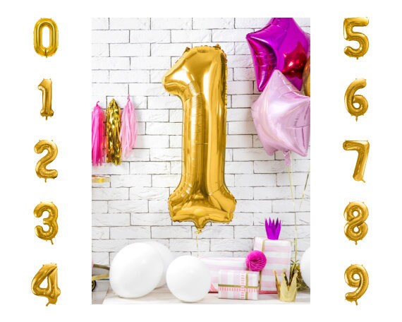 Large Gold Number Birthday Balloon,  Pick Your Number, 34 Inches Tall