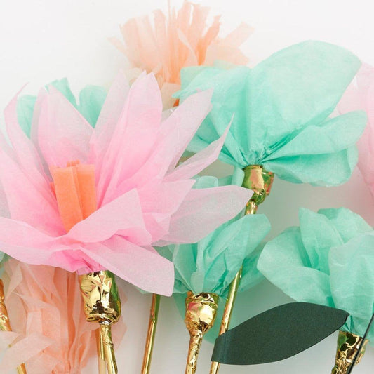 Flower Garden Decorative Sticks, Stunning Floral Cake Topper Made of 10 Paper Flowers