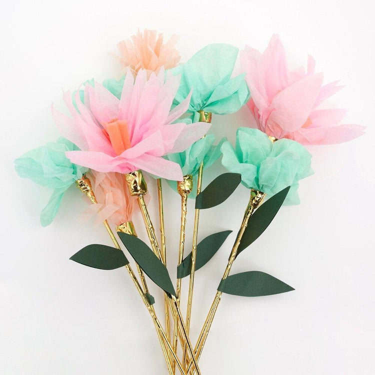 Flower Garden Decorative Sticks, Stunning Floral Cake Topper Made of 10 Paper Flowers