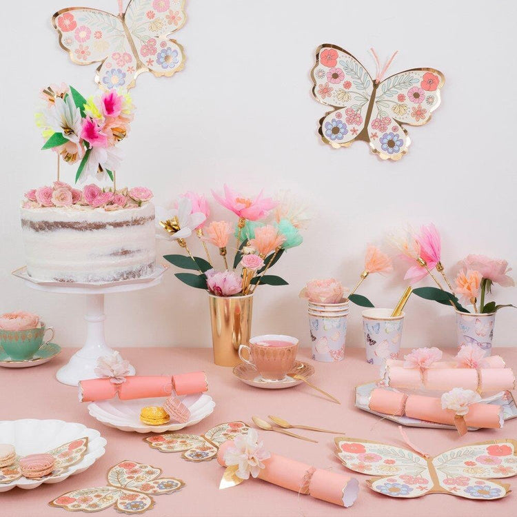Flower Garden Decorative Sticks, Stunning Floral Cake Topper Made of 10 Paper Flowers