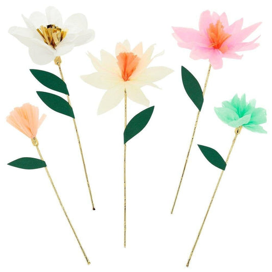 Flower Garden Decorative Sticks, Stunning Floral Cake Topper Made of 10 Paper Flowers