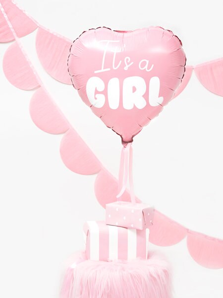 It's A Girl Balloon,  Pink Heart Baby Girl Mylar Balloon, Can Be Inflated With or Without Helium
