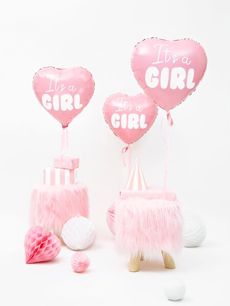 It's A Girl Balloon,  Pink Heart Baby Girl Mylar Balloon, Can Be Inflated With or Without Helium